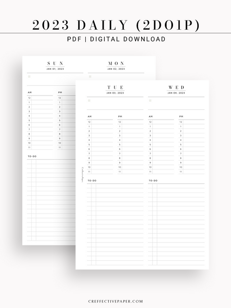 D117_2023 | 2023 Dated Daily Planner Printable Inserts Template, 2DO1P