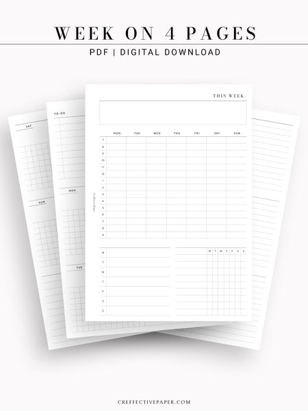 W114 | Week on 4 Pages, Weekly Schedule & Tracker & To-do Planner