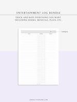 T121 | TV Series Tracker, Movie Journal, Entertainment Log Bundle
