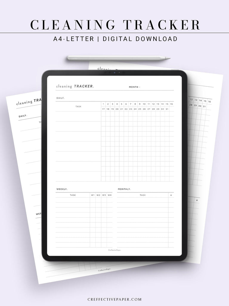 T120 | Monthly+Weekly+Daily Cleaning Tracker, Home Management ...