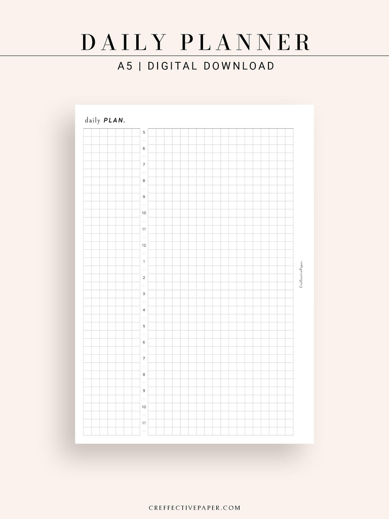 D119 | Basic Daily Planner, Grid Lyaout, Day on a Page – CreffectivePaper