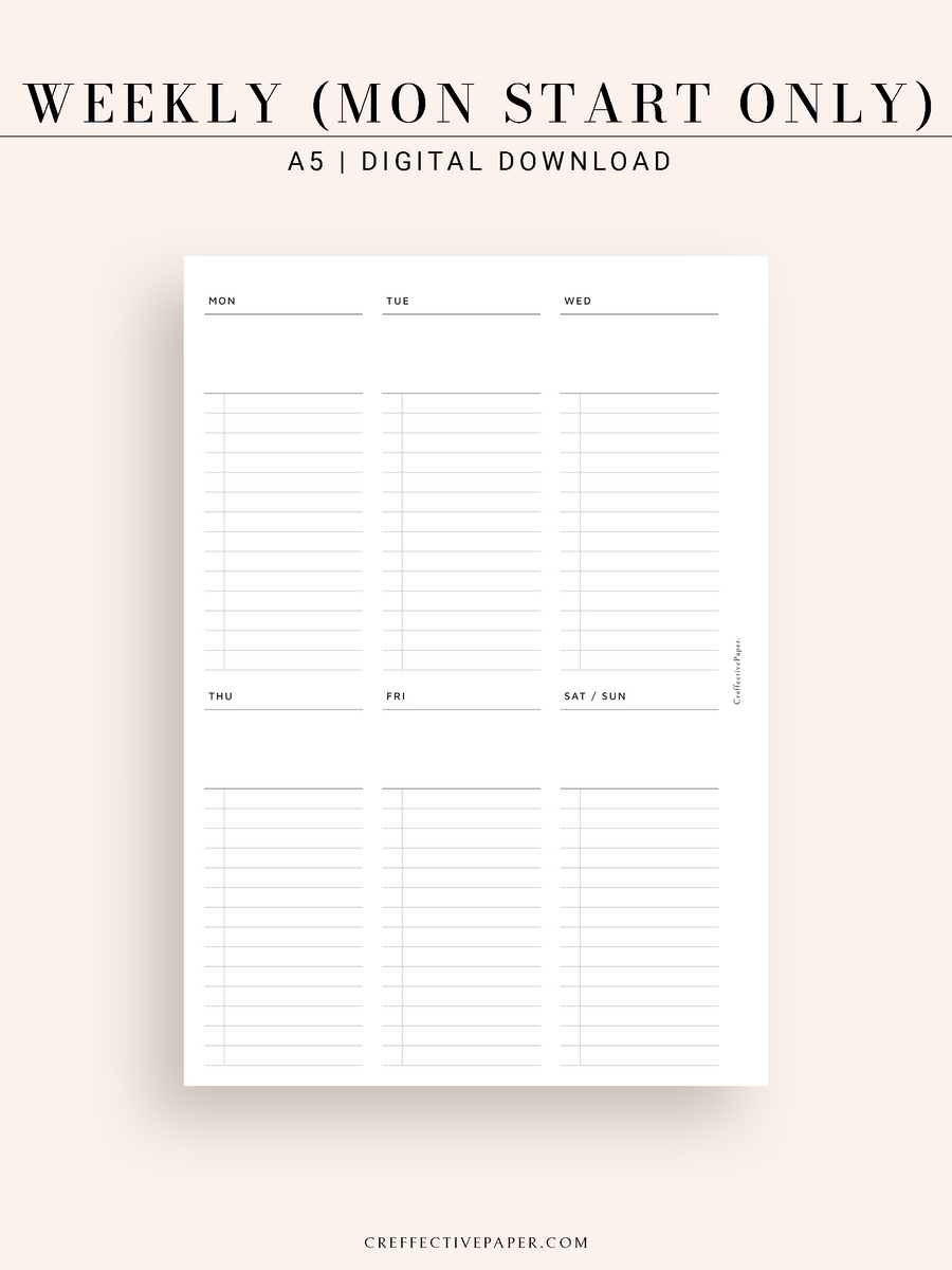 W118-1 | Week on a Page, Monday Start Only – CreffectivePaper