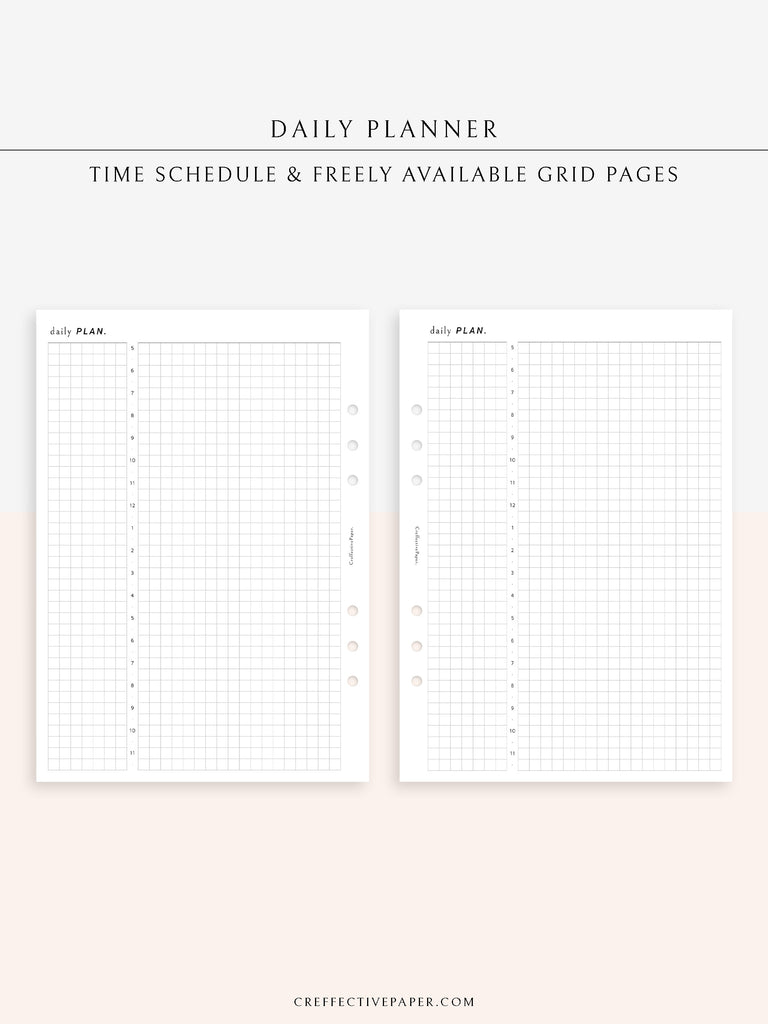 Daily Grid Pattern Check D119 | Basic Daily Planner, Grid Lyaout, Day on a Page – CreffectivePaper