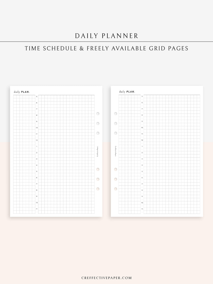 D119 | Basic Daily Planner, Grid Lyaout, Day on a Page – CreffectivePaper