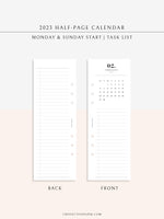 M118_2023 | 2023 Half-Page Calendar, Monthly Task list, Important Events Tracker
