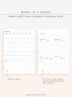 M107 | Month at a Glance, Monthly Overview, Month on 2 Pages
