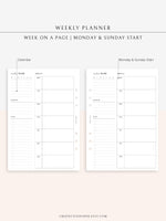 W108 | Week on a Page, Weekly Planner Printable Inserts Template