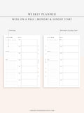W108 | Week on a Page, Weekly Planner Printable Inserts Template