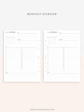 M108 | Monthly Overview, Month on a Page Printable Planner Inserts