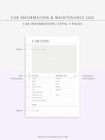 N111 | Vehicle Maintenance Log Printable, Car Repair Tracker Template