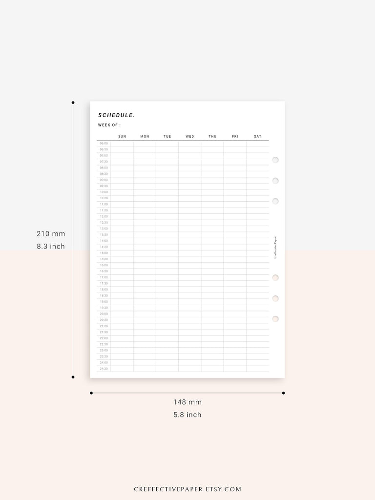 W106 | Weekly Schedule Planner Inserts, Time Table Template Printable – CreffectivePaper