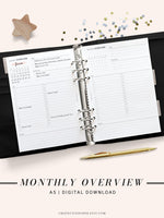 M108 | Monthly Overview, Month on a Page Printable Planner Inserts