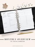 M108 | Monthly Overview, Month on a Page Printable Planner Inserts