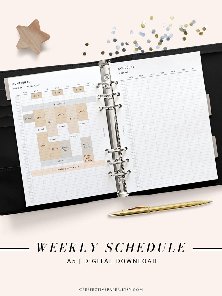 W106 | Weekly Schedule Planner Inserts, Time Table Template Printable – CreffectivePaper