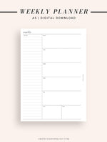 W107 | Week on a Page, Weekly Planner Printable Inserts, Monday Start