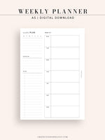 W108 | Week on a Page, Weekly Planner Printable Inserts Template