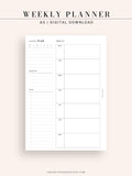 W108 | Week on a Page, Weekly Planner Printable Inserts Template