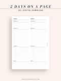 D101 | Printable Daily Planner Inserts Template, 2 Days on a Page