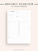 M108 | Monthly Overview, Month on a Page Printable Planner Inserts