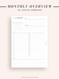 M108 | Monthly Overview, Month on a Page Printable Planner Inserts