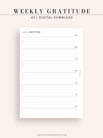 W103 | Minimal Weekly Gratitude Journal Printable Template Inserts