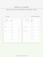 W108 | Week on a Page, Weekly Planner Printable Inserts Template