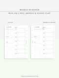 W108 | Week on a Page, Weekly Planner Printable Inserts Template