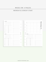 W117 | WO4P, Weekly 24-hour Schedule, To-do List Planner Template