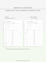 M108 | Monthly Overview, Month on a Page Printable Planner Inserts