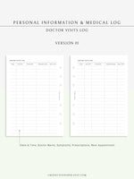 N113 | Personal Information & Medical Log Template