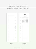 M118_2023 | 2023 Half-Page Calendar, Monthly Task list, Important Events Tracker
