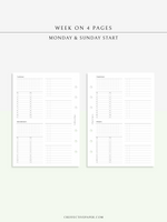 W117 | WO4P, Weekly 24-hour Schedule, To-do List Planner Template