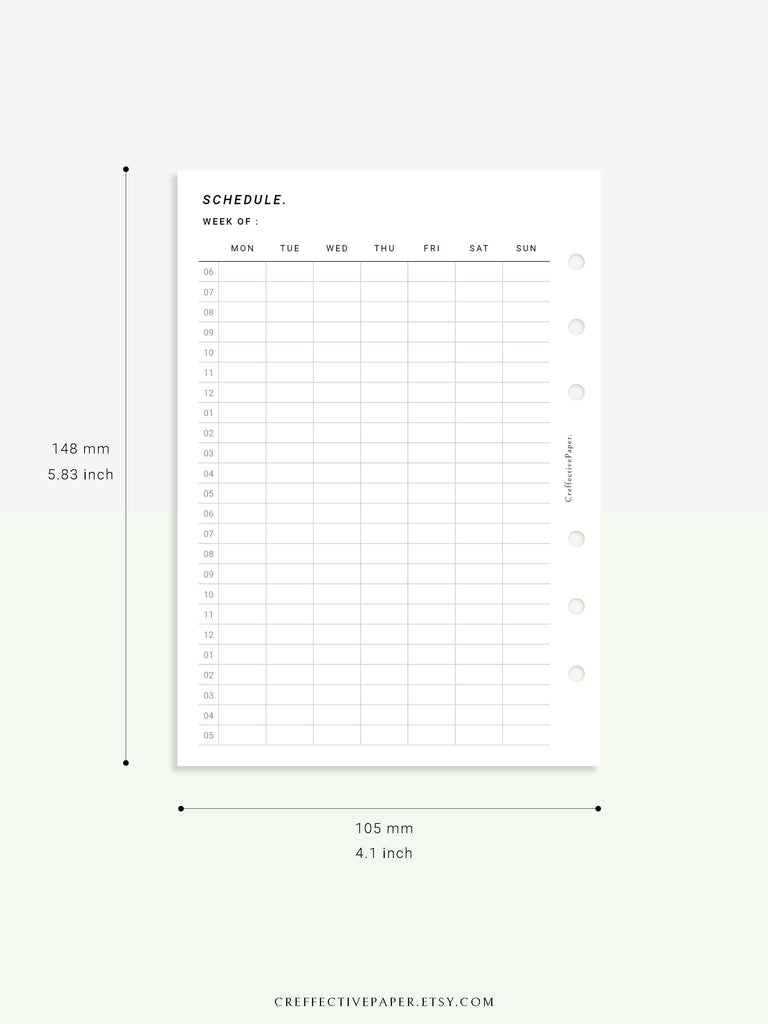 W106 | Weekly Schedule Planner Inserts, Time Table Template Printable – CreffectivePaper
