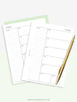 W107 | Week on a Page, Weekly Planner Printable Inserts, Monday Start