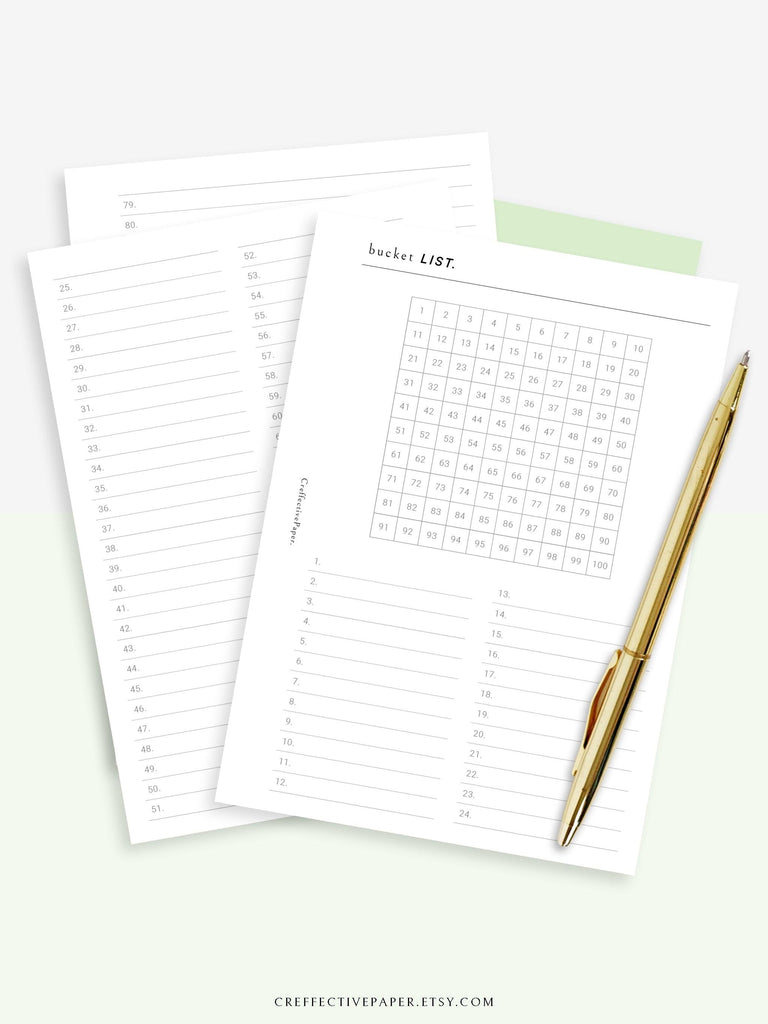T102 100 Bucket List & Dream Log Template CreffectivePaper
