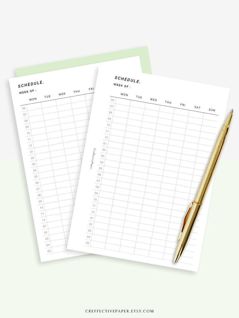 W106 | Weekly Schedule Planner Inserts, Time Table Template Printable – CreffectivePaper