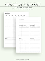 M107 | Month at a Glance, Monthly Overview, Month on 2 Pages