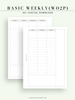 W120 | Basic Weekly Schedule Planner, Week on Two Pages