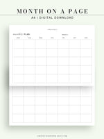 M111 | Horizontal Monthly Planner Printable Inserts, Month on a Page
