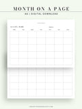 M111 | Horizontal Monthly Planner Printable Inserts, Month on a Page