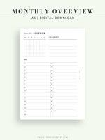 M108 | Monthly Overview, Month on a Page Printable Planner Inserts
