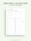 M108 | Monthly Overview, Month on a Page Printable Planner Inserts