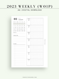 W108_01G_WO1P_2023 | 2023 Dated Weekly Planner Inserts Printable Template