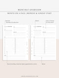 M108 | Monthly Overview, Month on a Page Printable Planner Inserts