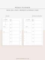 W108 | Week on a Page, Weekly Planner Printable Inserts Template