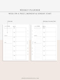 W108 | Week on a Page, Weekly Planner Printable Inserts Template