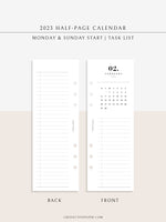 M118_2023 | 2023 Half-Page Calendar, Monthly Task list, Important Events Tracker