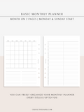 M116 | Basic Monthly Planner Inserts, Bullet Journal Template, MO2P