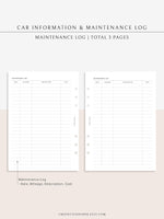 N111 | Vehicle Maintenance Log Printable, Car Repair Tracker Template