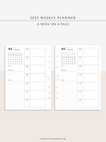 W108_01GX_WO1P_2023 | 2023 Dated Weekly Planner Inserts Printable Template